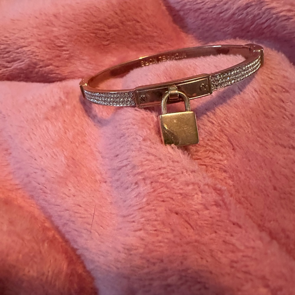 Michael Kors Rose Gold Padlock Bracelet with Crystals